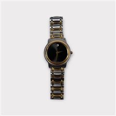 Movado Museum Two Tone Stainless Steel 81 E3 8155 Black Dial Watch
